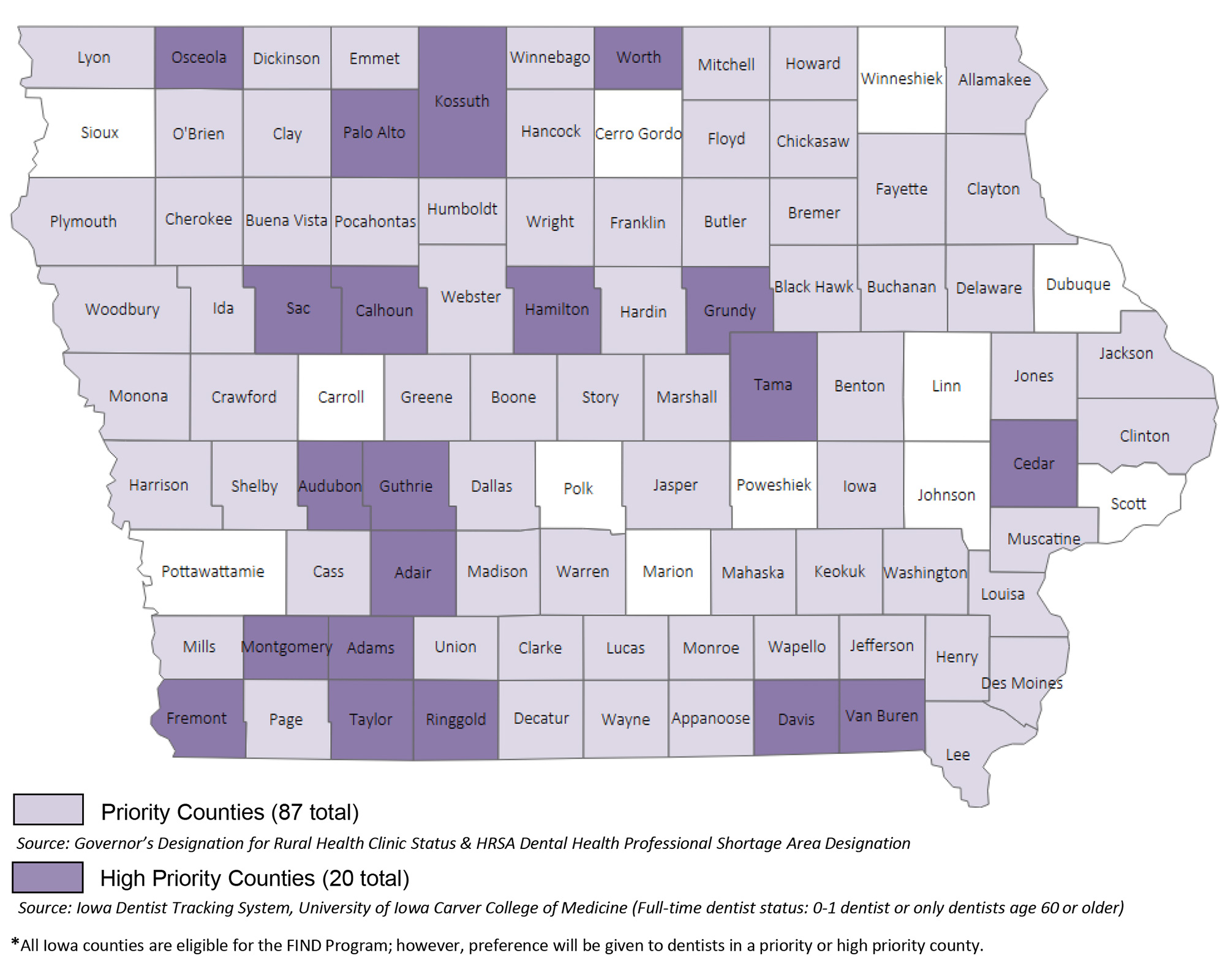 Priority High Priority Counties in Iowa
